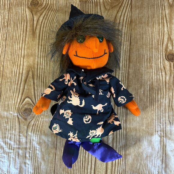 Vintage Applause Halloween Witches Plush Purple & Orange Lot Of 2 - Picture 6 of 15